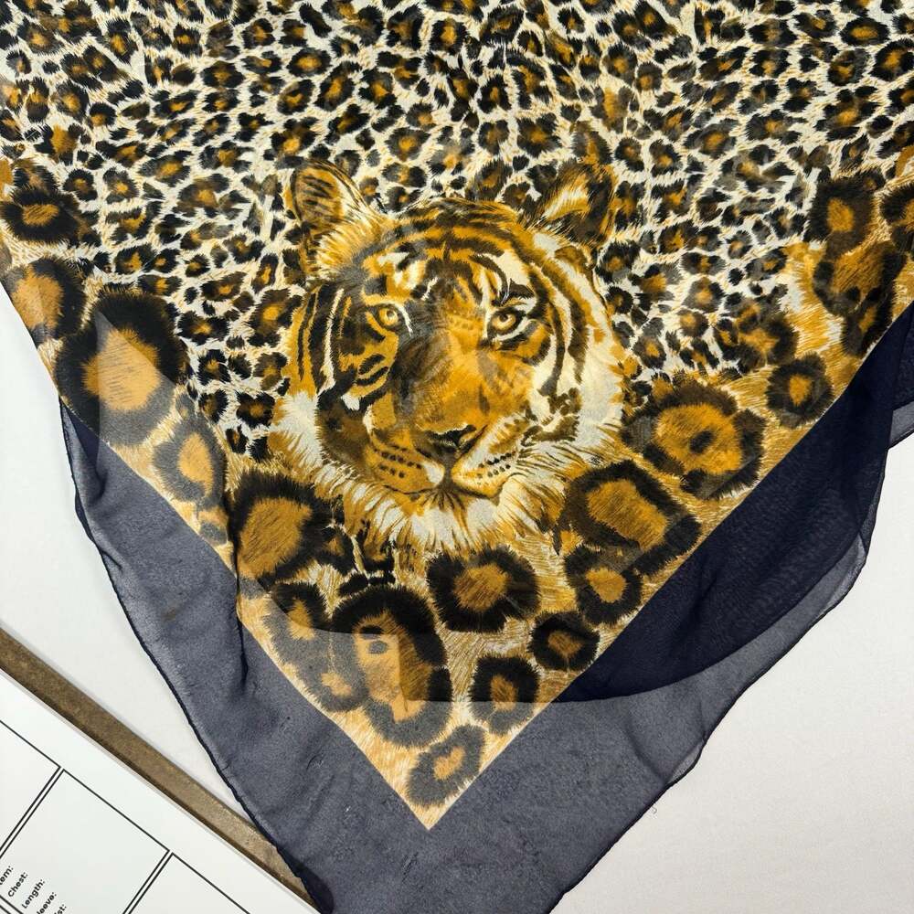 Vintage Made in Italy Sheer Leopard & Tiger Print Scarf Wrap 46x60 - Picture 2 of 5